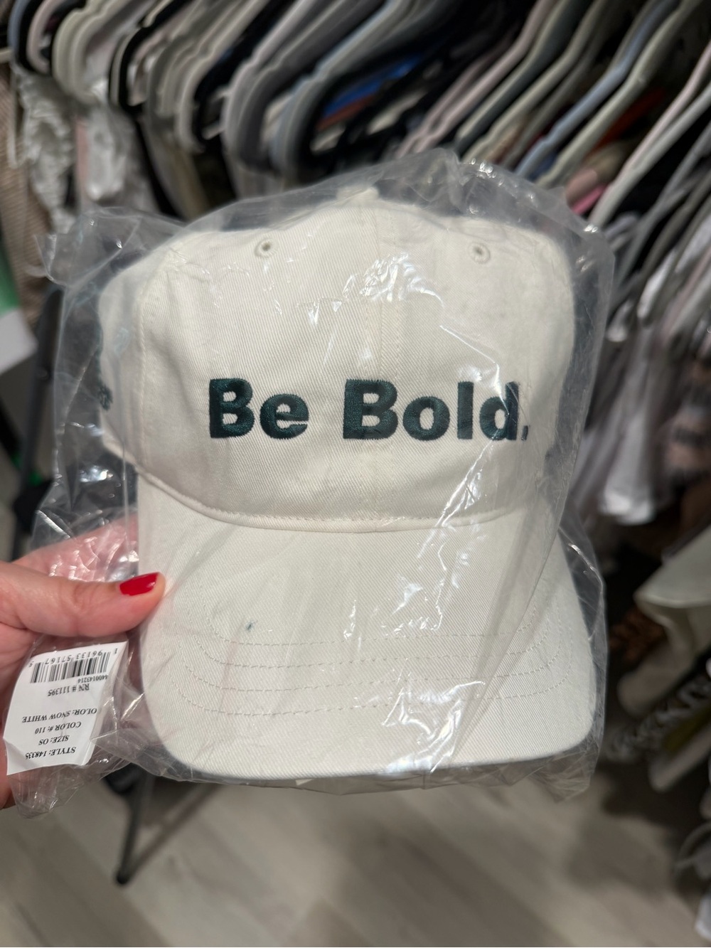 Tory Burch Cream Baseball Cap with Green 'Be Bold.' Embroidery